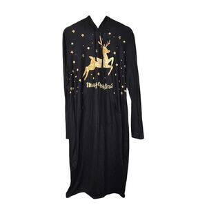 Black Baggy Hoodie Dress w/ Reindeer and Stars - Small 0007